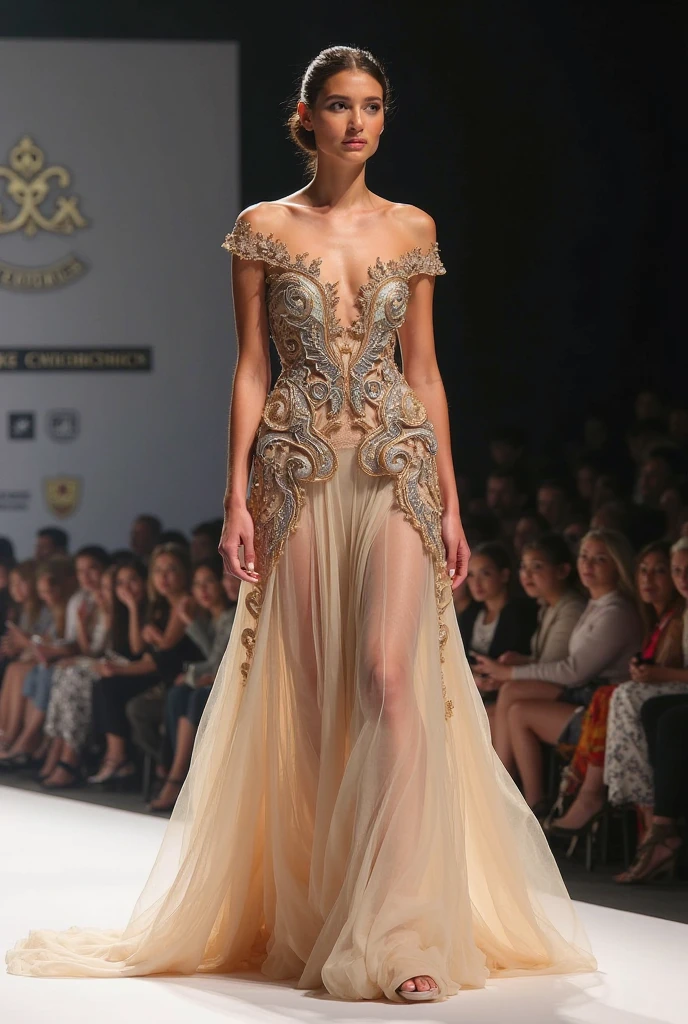1girl, lilyjames walking on ramp at a fashion show, <lora:LilyJames-10:1>,