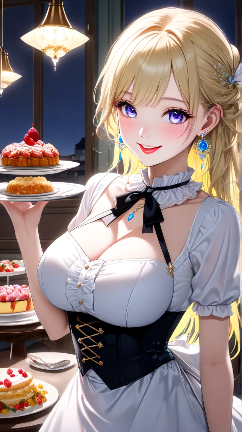 (dynamic angle:1.3, front view:1.1, breast focus:1.3, from above:1.1), (dynamic posing:1.2, sexy posing:1.2), (seductive smiling:1.3), ((looking at cake,Taking a cake out of the golden oven, worried about the outcome:1.2)),highest quality、(real、photorealistic:1.4),(ultra high resolution, 8K RAW photo, clear focus), best qualtiy, natural lighting, field depth, (Bright pupils, detailed beautiful eyes, high detailed face), Red lip, (tight focus:1.2), a girl 22yo old, Wearing a pastry chef uniform:1.3 , Thicc, thin breast, long hair, blue eyes,garter stocking, cleavage:1.2, midriff, black shorts, black thighhighs, thigh strap, pretty girl, (highly detailed beautiful face and eyes,firm breasts),real skin,((black,hair,long pony tail hair)),thin pubic hair,cute,lovely, detailed eyes,(double breasted:1.0,under bust:1.0),(with sparkling eyes and a contagious smile),open mouth, Looking at Viewer,A scene of cooking in the kitchen,looking at the golden oven
