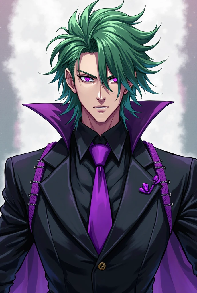 Baron with purple hair, black mustache, evil look, baron clothes, old frame, purple eyes, tentacles around