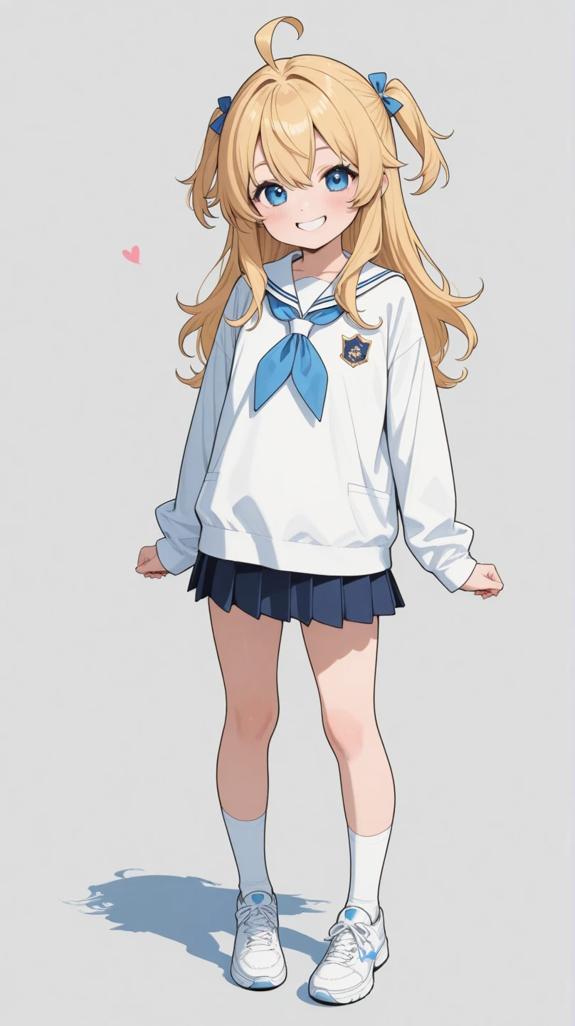 masterpiece, 8-year-old girl, best quality, Volumetric Lighting, Best Shadows,Portrait Of Stunningly Beautiful Girl, full body, 1girls,loli,Petit,flat_?????, Her panties are showing, (baggy serafuku), too-big serafuku, oversize Navy_blue serafuku with long sleeves, (????????? worn by children), (Children's ?????????), (cotton panties), (white panties), long blonde hair, wavy hair, navy_blue_socks,