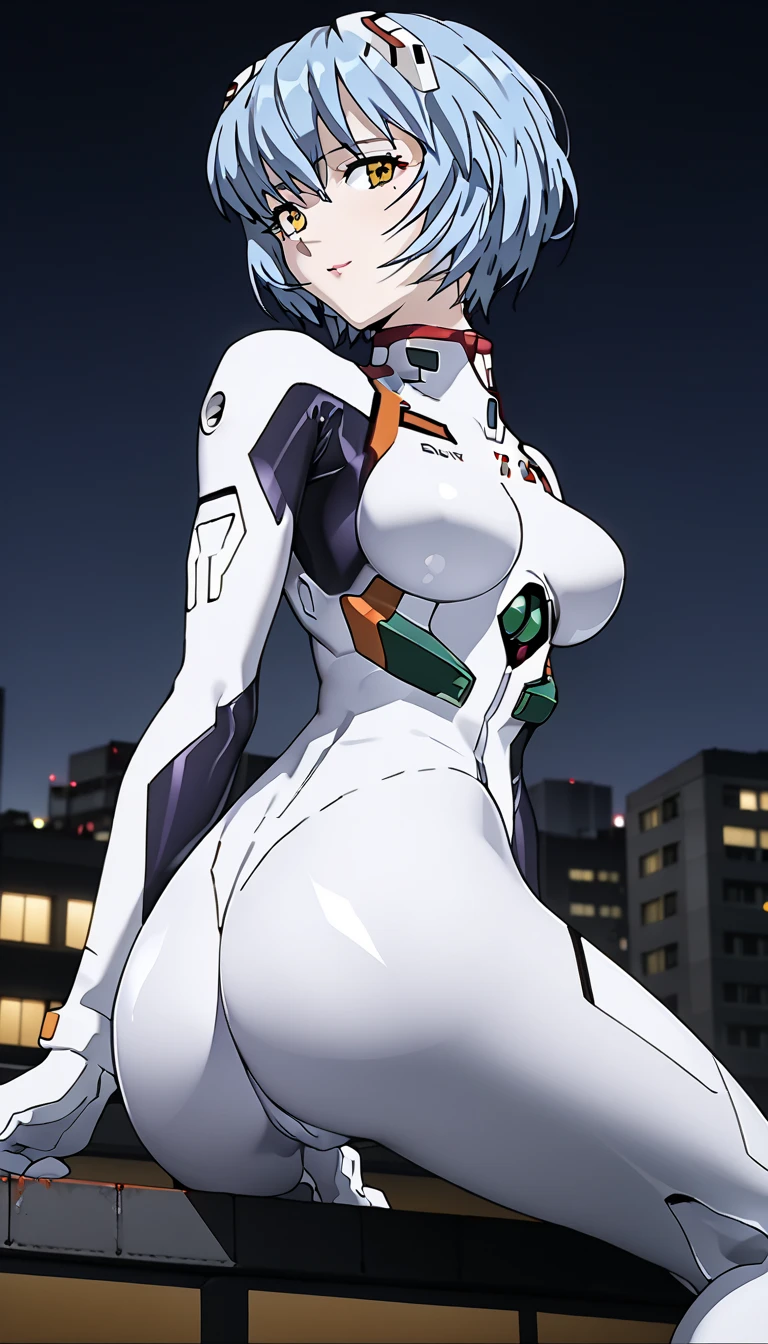 soft lighting, best quality, scenic background, detailed shading, outdoors, low angle, wide stance, hand on hip, cloudy, motoko kusanagi, 1girl, white high thigh leotard, white thighboots, jacket, focused expression,smile, full body, standing