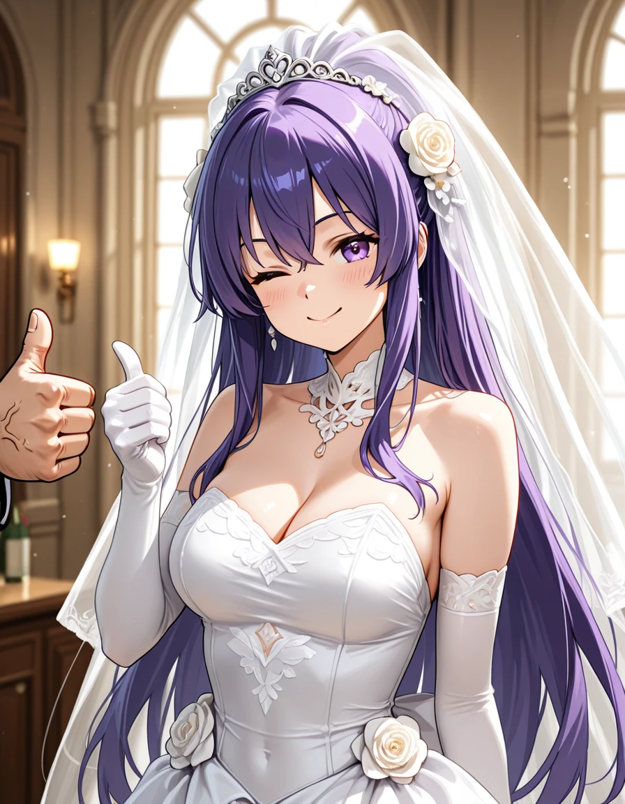 (masterpiece, best quality,anime art style:1.2),1girl, (solo), cute, kawaii,digital art,((1 princess wearing beautiful embroidery and jeweled gorgeous wedding dress with voluminous full length hoop skirt)),crinoline,((voluminous frills)),gorgeous embroidery and beautiful lace,(very gigantic ,cleavage,skindentation),((shiny hair,Bangs between eyes,voluminous straight hair,extremely Long straight Hair)),(finely detailed face and eye),smile,extremely gorgeousfull jeweled tiara,((bling-bling gorgeous gemstone jewelry)),long wedding veil,((standing in beautiful garden)),flowers,flower petals flowing,((beautiful embroidery and jeweled gorgeous wedding dress with voluminous full length hoop skirt))
