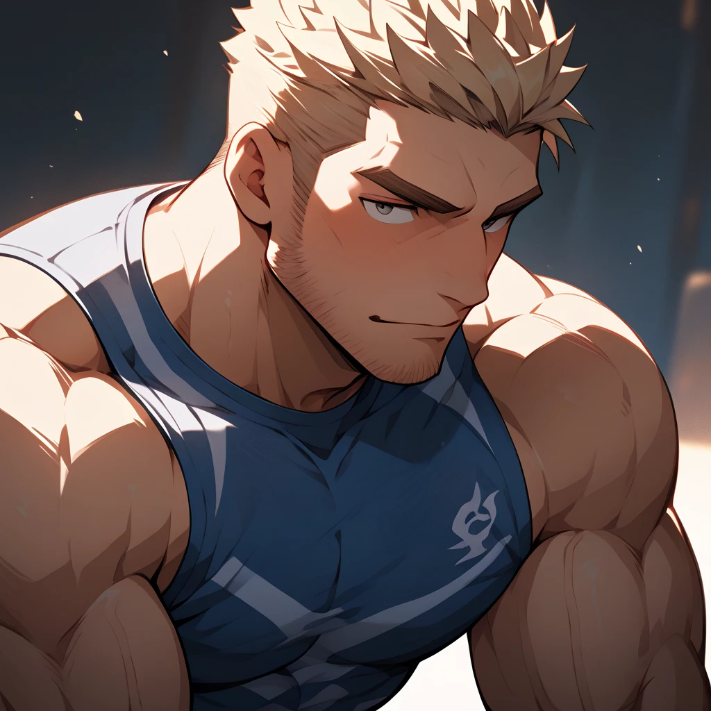 Ash Ketchum from Pokémon sitting on a weight bench with shoulders slumped. Sweating. Wearing a bulging jockstrap. Staring blankly as he listens to hypnotic subliminals through headphones. Monitors mounted on the walls around him display pulsing spirals to keep him in trance as he becomes a big dumb bodybuilder football jock. Open mouth. IQ drain. Dumber. Hypnosis. Trance. Brainwashing. Digital painting. Anime. Hyper swollen bulging crotch. Big muscles. Big traps. Big biceps. Big triceps. Broad shoulders. Big meaty hyper pecs. Bro. "I have to resist. Have to ... break free.... Have to ... have to..... I ... m-must.... I ... must...." Speaking in a dull monotone as he falls into trance. "Listen, ... repeat, ... conform, ... obey...." Speaking in unison with the other jocks in the room. "I ... I am sweaty. ... I am horny. ... I am sexy. ... I am dumb.... I'm just a mindless.... I'm just an empty, ... stupid, ... strong jock...." Brute. Dumber and dumber. Mindless. Brainless. Musclehead. Hyper muscles. Mouth hanging open. Perspiring. Sweaty.