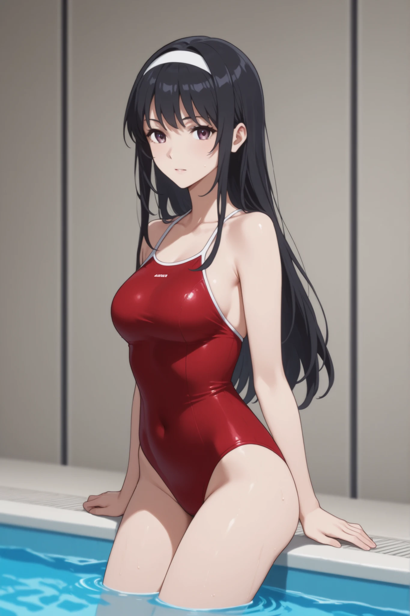 (masutepiece),(Best Quality), Katsuragi Misato, Brown eyes, Cross Necklace,Big breasts、((Smaller head))、1 female、great outdoors、Red swimsuit with small area、Sexy pose with one knee standing、(Raw photography:1.2)、(Photorealsitic:1.4)、A smile、Textured skin、extremely detailed eye and face、beatiful detailed eyes、二重まぶた、huge filesize、(Increase the beauty of skin texture:1.1)、hight resolution、highlydetailed skin、top-quality、8k wallpaper、电影灯光、large boob,Seductive underwear、Open legs、The chest is visible、 Spread your legs、Spread your crotch、Persistent stare, Sharp eyes, sexy langeries
