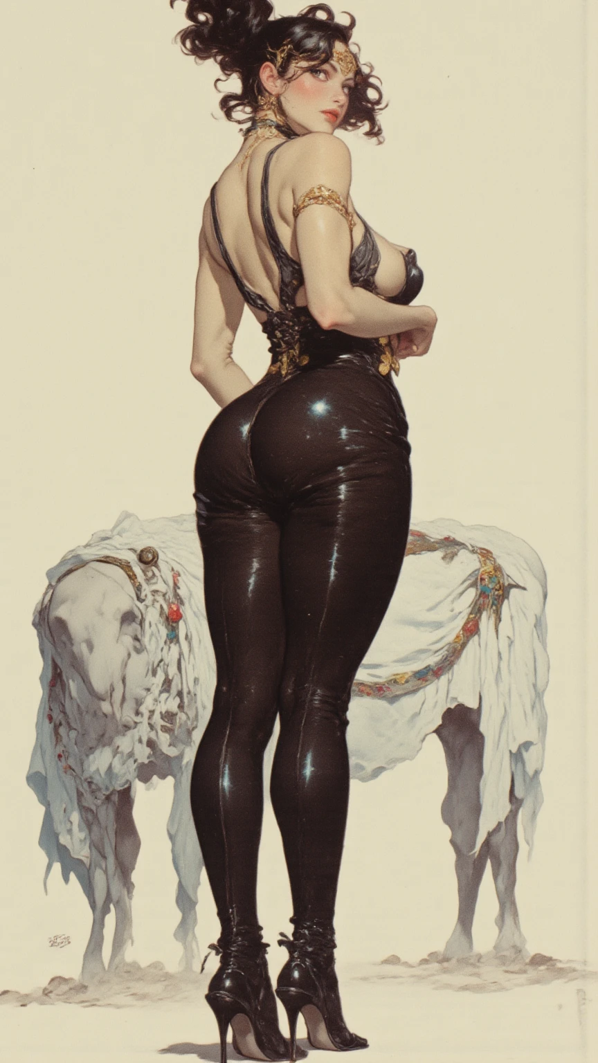 Penny Parker, (work of art, best qualityer:1.2), details Intricate, 1 girl, It could, make up, lipstick, shorth hair, jewelry, cups, amulet, elbow gloves, (mature woman:1.2), big-ass, shorth hair, anal sex, 1 young boy, huge penis