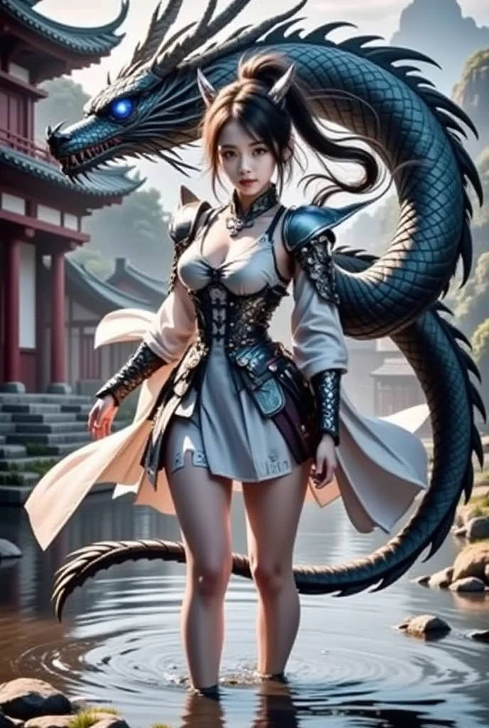 Full body shot, ((masterpiece))), (((best quality))), ((ultra-detailed)), (hyperrealistic), (highly detailed CG illustration), ((an extremely delicate and beautiful)),cinematic light, Create a stunning anime artwork that is currently trending on ArtStation, showcasing exquisite beauty and captivating aesthetics. The art piece should be highly detailed, featuring a compelling character and a visually appealing environment. 
The character in the artwork is a graceful and enchanting figure, young, radiating an aura of elegance. Pay close attention to intricate facial features, such as mesmerizing eyes with vibrant colors and delicate shading.  Hair (((Light brown hair, long, floating in the air, wrapped around her))).
The character's clothing should be designed with elaborate patterns, flowing see-through fabrics, and rich textures, reflecting a blend of fantasy and contemporary fashion.  transparent clothing, bare skin.
Place the character in a captivating ethereal environment that enhances the overall appeal of the artwork.  a mystical realm filled with magical elements. Incorporate vibrant colors, dynamic lighting, and detailed background elements to create a sense of depth and immersion. action pose. growling face.
Consider the latest trends in anime art, such as incorporating unique lighting effects, exploring creative composition techniques, or experimenting with unconventional color palettes. A dragon circles behind her
Take inspiration from the top artists on ArtStation and their exceptional execution of various art styles and themes. Camera: Choose an angle that highlights the character's beauty and the immersive environment. Lighting: Utilize atmospheric lighting techniques to create depth and mood. Resolution: Aim for a high-resolution artwork to showcase intricate details and clarity. Art Inspirations: Seek inspiration from the trending artists on ArtStation, exploring different styles, genres, and themes.