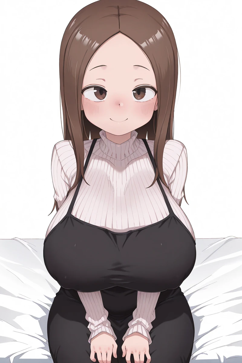 (((masterpiece,High resolution,high quality,Very detailed,8K,An illustration))),(((Mature Woman,40 years old,mother,Voluptuous body))),(((Perfect Eyes,Fine grain,Beautiful Eyes,Brown eyes))),(((Very large breasts:1.5))),(((Bursting Breasts:1.5))),(Fine hand),(Abundant thighs),(((blush,Shame,Troubled face,Sensual look))),(brown hair,Show your forehead),,((Lying on the sheets,Looking at the camera,Raise your arms)),(((Sleeveless sweater,Pencil Skirt)),(((looking down from the front))),