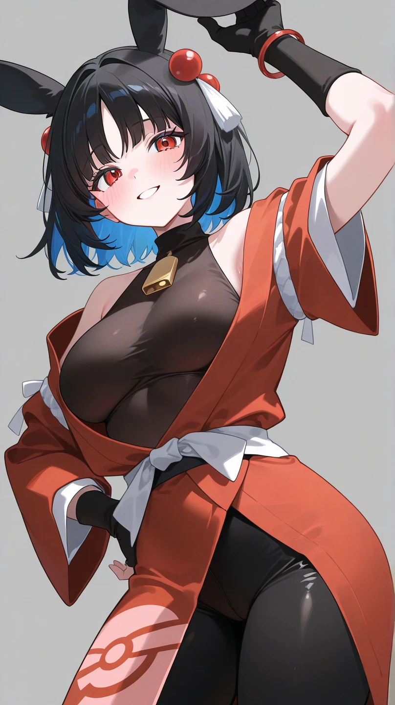 a beautiful girl with red hair wearing a black dress, detailed facial features, bob haircut, full body illustration, woman wearing a long black and red coat, solo character, white background, anime style, highly detailed, photorealistic, 8k, best quality, masterpiece, blue eyes, short hair