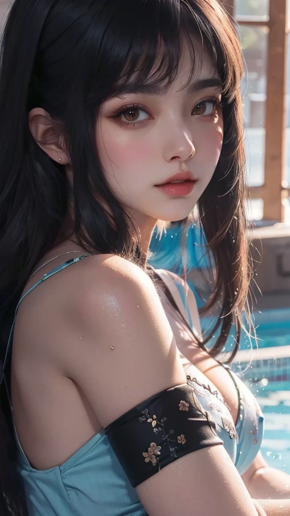best quality, masterpiece, ultra resolution, (fidelity:1.4), photo, 1 little ,[(sad)],white shirt, dim, darkness, despair, pity, pity, poor, movie, ( torn clothes: 1.5), (wet clothes: 1.4), bare shoulders, real rain, wet hair,