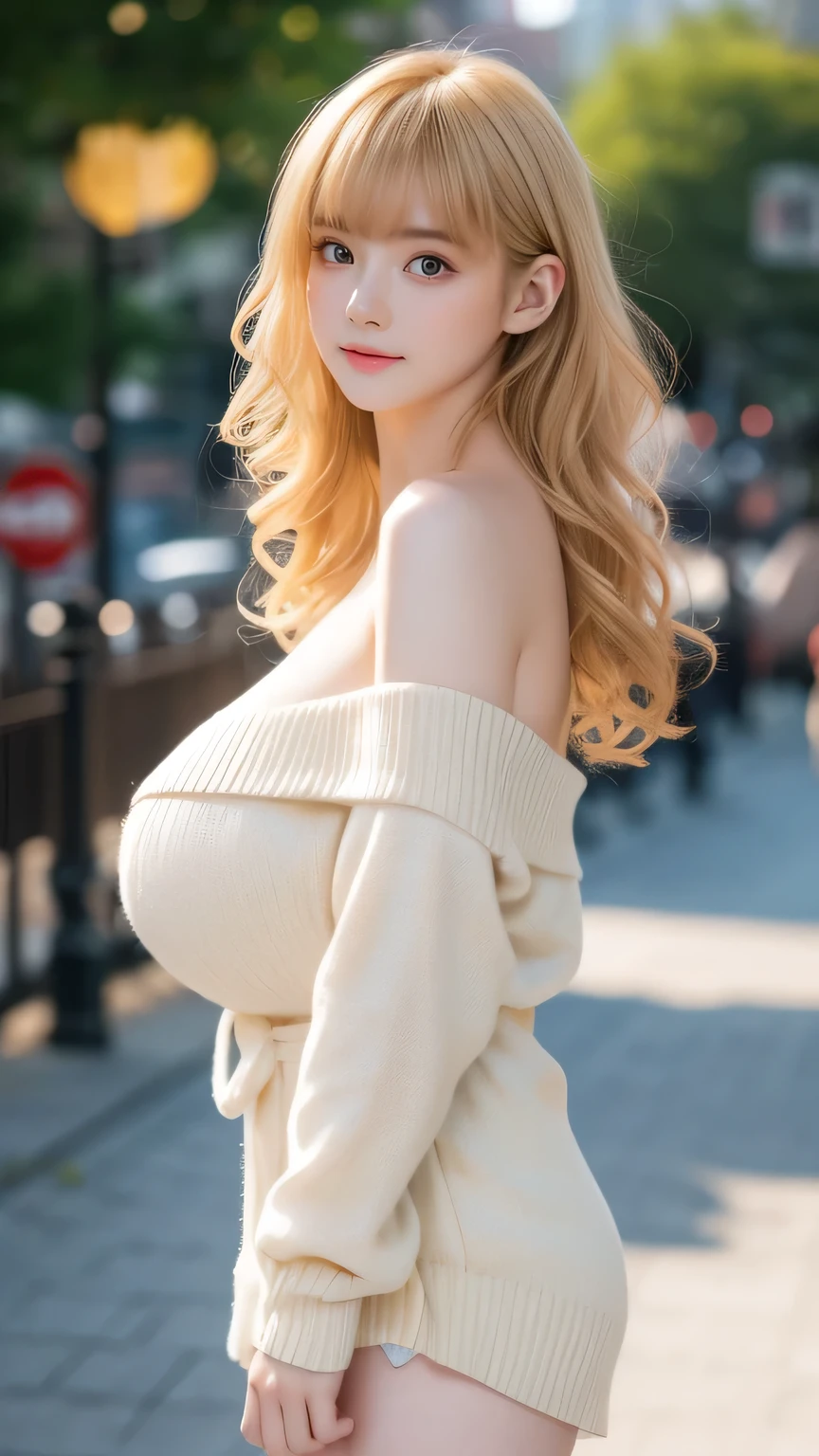 girl cute orange hair long hair forehead covering bangs blue eyes huge breasts (yellow turtleneck shirt) (red miniskirt) outdoor park mansion trees bushes smile