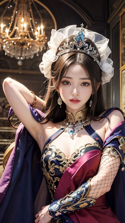 (masterpiece, highest quality, highest quality, Official Art, beautifully、aesthetic:1.2), (One girl:1.3), Very detailed,(Fractal Art:1.1),(colorful:1.1)(Flowers:1.3),Most detailed,(Tangled:1.2), (Dynamic pose), (Abstract background:1.3), (Chinese traditional cloth:1.2), (Shiny skin), (Many colors:1.4), ,(Earrings:1.4),