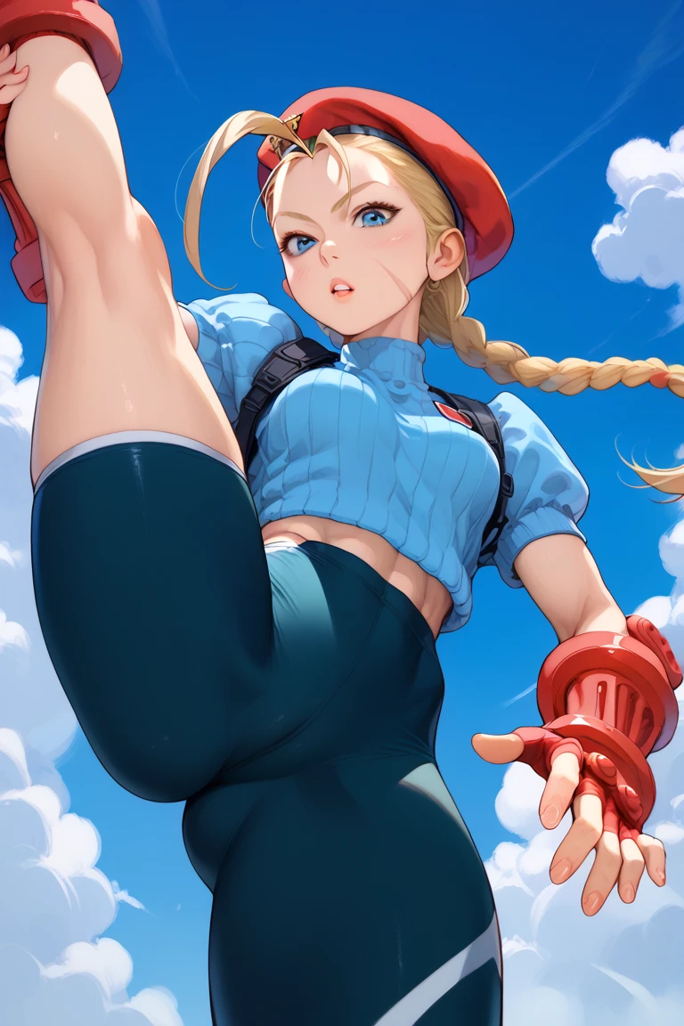 street fighter, cammy, showing armpits and , half naked.