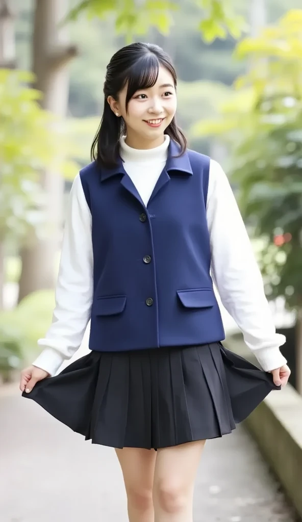 Kawaii Girl,japanes,14years,Full Body Display、masterpiece、8K、Wearing a neat and navy blue elementary school graduation uniform and miniskirt、low angles,With the best image quality、beautiful a girl, cute little,, hight resolution, ultra-detailliert, finely detail, ighly detailed, extremely detailed eye and face, Sharp pupils,Teenage girl standing at campsite。In ultra-high resolution,Cute smile, Cinematic lighting,tranquil atmosphere、Beautiful fine details,extremely detailed eye and face、Ultra-wide-angle shooting、Kneeling on one leg,elementary student