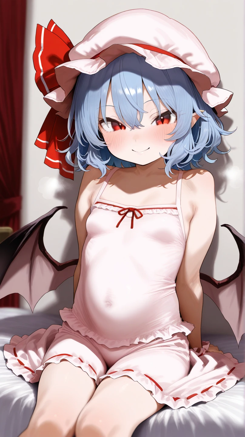 Anime Femboy, Fine skin, cute, (masterpiece, highest quality, 8K ultra-high resolution:1.4), beautiful detailed eyes, ultra-detailed, drsizukachan1,
Straddle, Spread your legs
remilia_scarlet_touhou, red_eyes, mob_cap, short_hair, bat_wings, wings, hat, blue_hair, hair_between_eyes, bangs, smile, red_ribbon,
(((Completely naked))), pussy line, ((no constriction, Dim body)),
((Femboy)), no ko , a feminine boy,