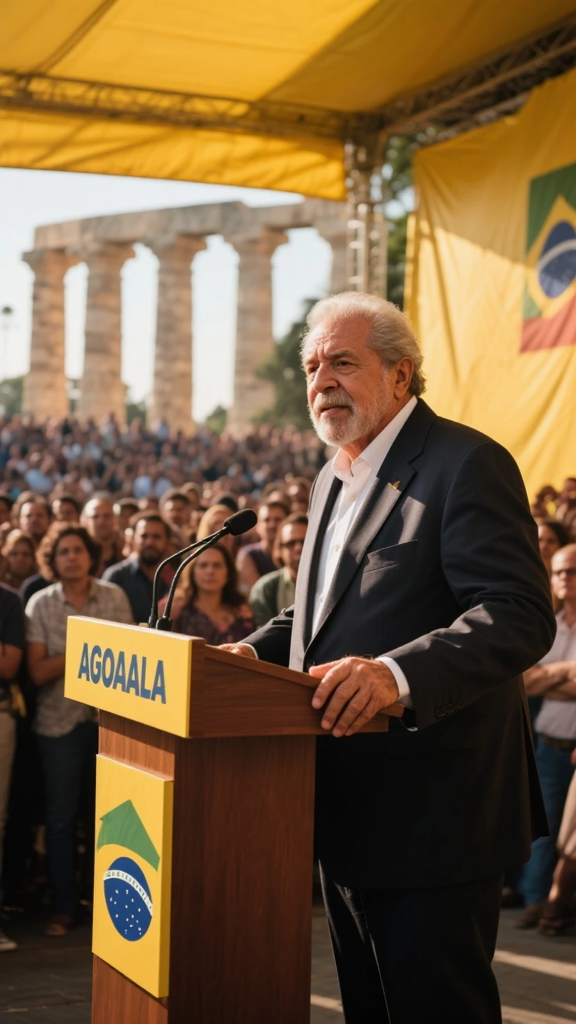 (a confident, strong, and wise) presidente lula do brasil, (charismatic leader, resolute, respected by the people, inspiring), (impressive, realistic portrait of Lula, detailed and lifelike, masterful brushstrokes), (high resolution, 4k, vivid colors, sharp focus), (Brazilian flag in the background, waving gracefully), (sunlight casting a warm glow on Lula's face, creating a powerful and hopeful atmosphere), (patriotic celebration, energetic crowd cheering, excitement palpable).