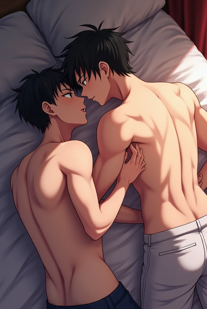 score_9, score_8_up, score_7_up, score_6_up, score_5_up, score_4_up, BREAK source_anime, 1girl Handsome Tomboy short hair muscular ,bedroom ,1boy aomine daiki dark skin ,sex , cum , breast grab