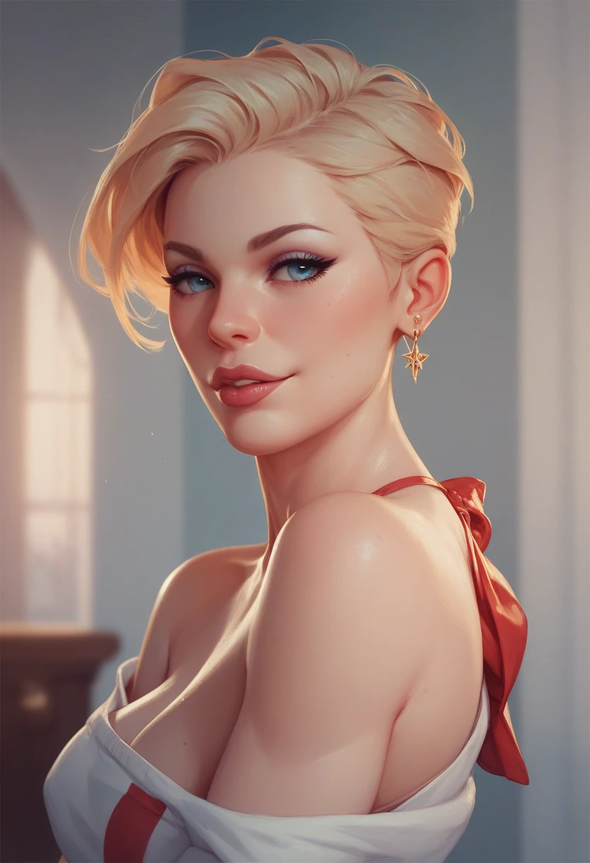 a beautiful busty Marilyn Monroe, detailed realistic face, long eyelashes, full lips, wearing a white dress, sensual pose, cowgirl, western style, intricate details, high quality, photorealistic, cinematic lighting, vibrant colors, dramatic shadows, seamless blending, masterpiece