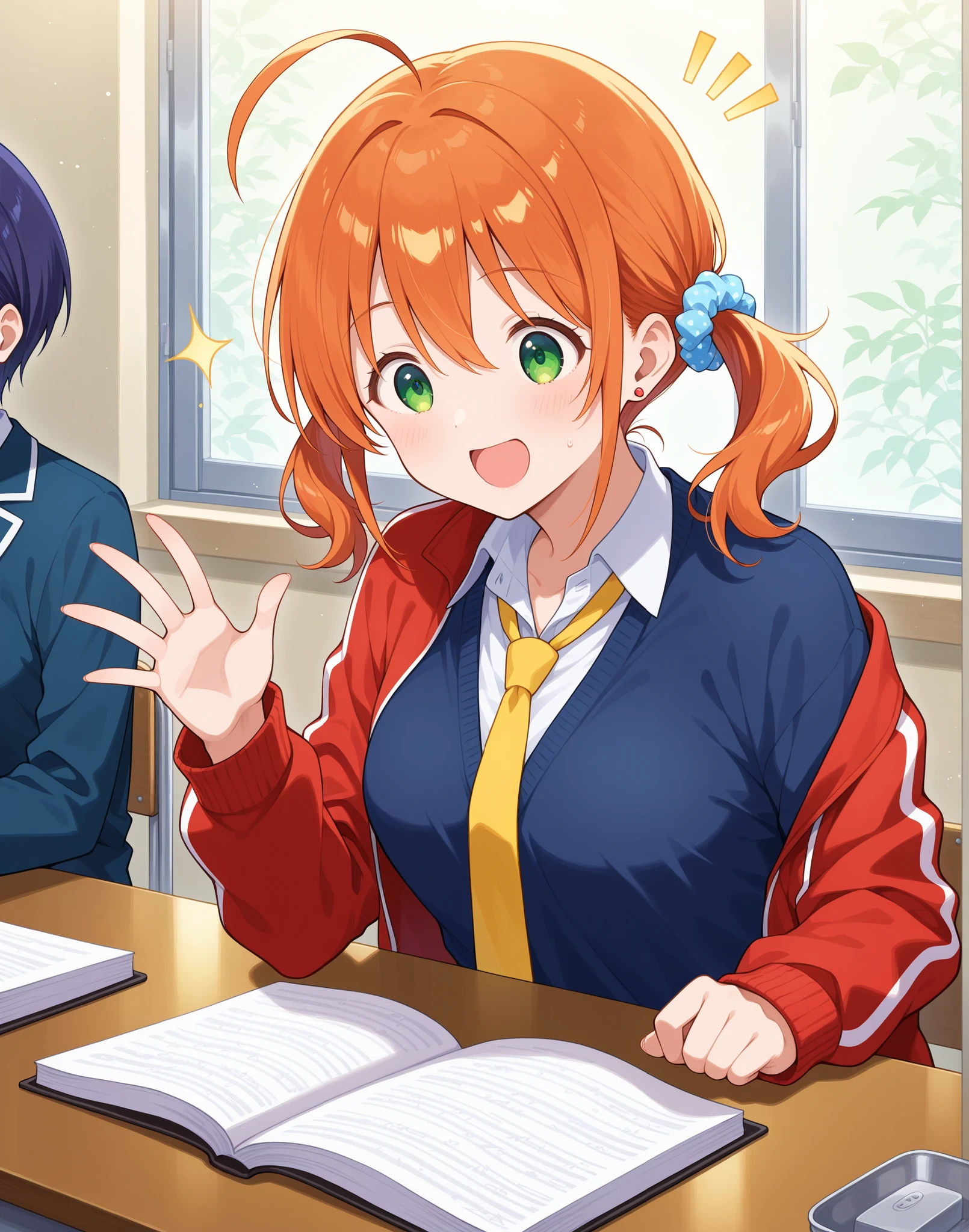 live venue、One person in the front row of the concert、high school girl、in plain clothes、shakes psyllium、crazy expression、