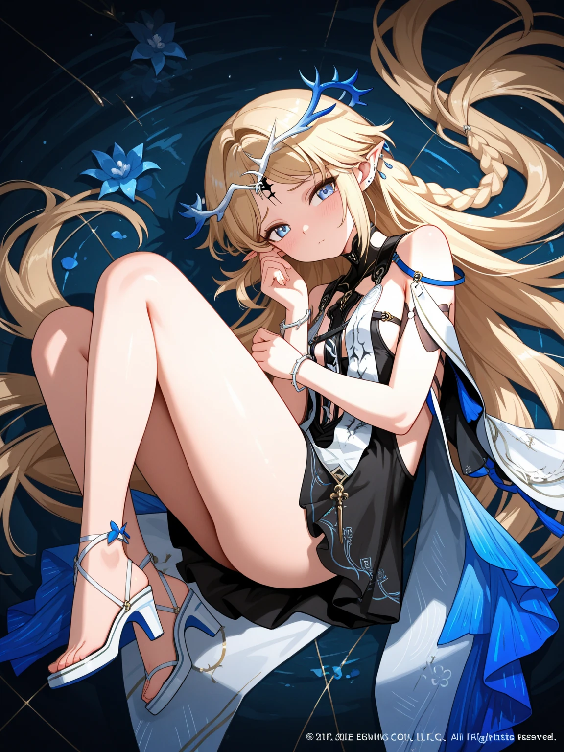 Yellow Hair,Blue eyes,Carly,Adorable,((See-through blue dress)),Blue high heels on her feet,whole body,Fingers and arms are not exposed,Blue rose flower field in the background,Blue sky and white clouds,,Happy expression,High quality light and shadow,Artistic Sense((Hair Bun))(Very long hair))((Blunt bangs))((Bitch))((tsurime))((Big eyes))((Skinny body))((expensive))(Pale skin))((Botanical Prints))((infant))((Showing nipples under shirt))(Pale skin))((Botanical Prints))((infant))((nsfw))(((()))(((infant)))((Lolita)