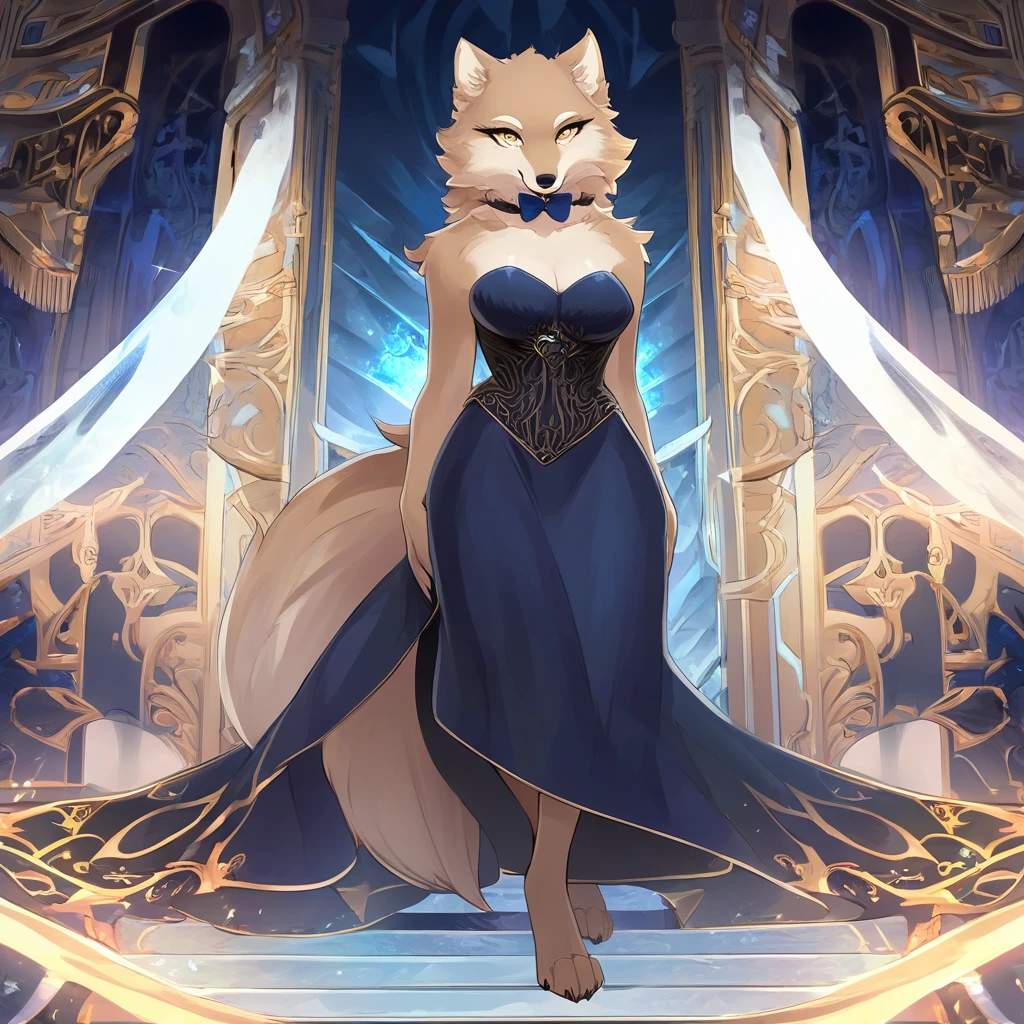 opera house，Big-tailed wolf，blue color eyes，Gray hair，female，Composer's costume