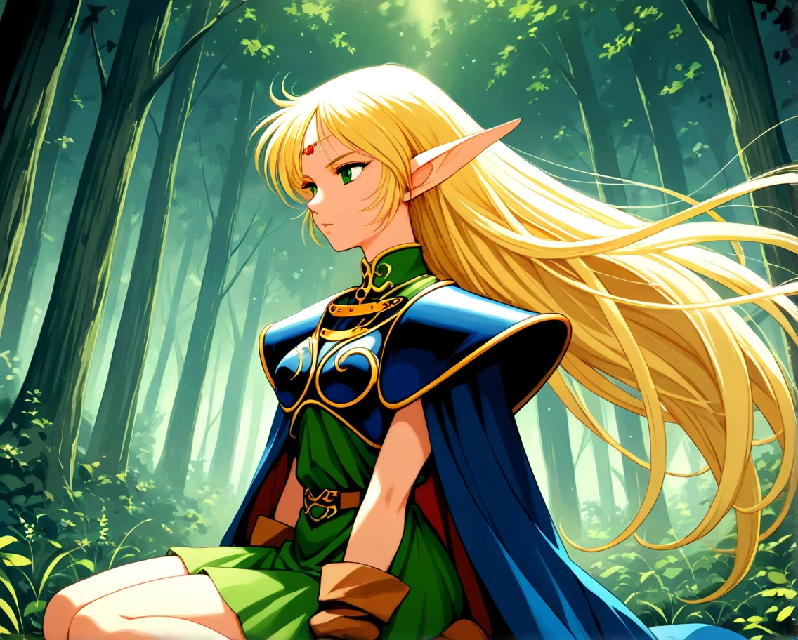 (Masterpiece, extremely detailed CG, sharp line),deedlit, offcial art, Colorful, Beautiful Japanese anime style，Extremely detailed eyes and face，Sharp pupils，realistic pupil，In the woods、cabellos largos dorados，ears of elf，Black lace panties，Slender thighs、 Secretly、squirting、convulsion、cum on、spread their legs、squatt、it feels good、ahe-face、agitation、Intense masturbation、 varies multi etc. --v 6 --s 1000 --c 20 --q 20 --chaos 100