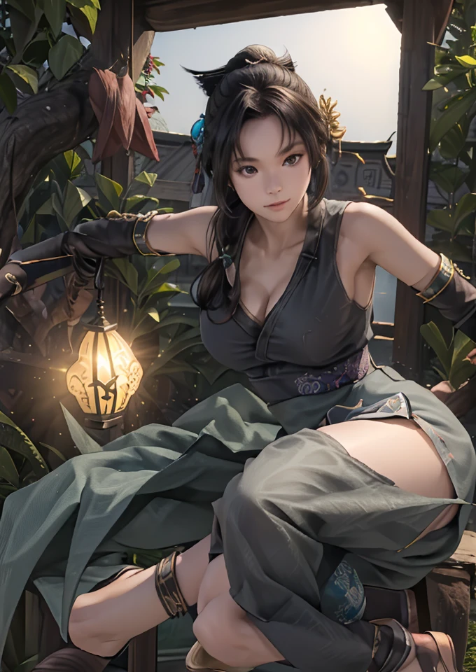 Aki is wearing a beautiful feather robe and casting spells in a fantasy world.,