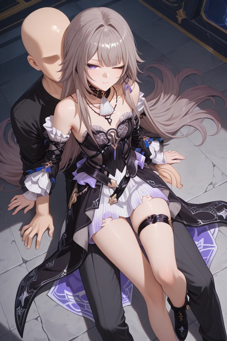 NSFW,masterpiece,Highest quality,High resolution,Very detailed,white\(no game No life\),Long Hair,Multicolored Hair,Hair between the eyes,Gradient Hair,Yellow Eyes,Small breasts,(Gothic Lolita),See-through,Bare shoulders,hair band,flower,(slave),blush,Luxurious mansion,Party Venue,noble,(Middle-aged men),Lead,Being sexually harassed,Being molested,Body touch
