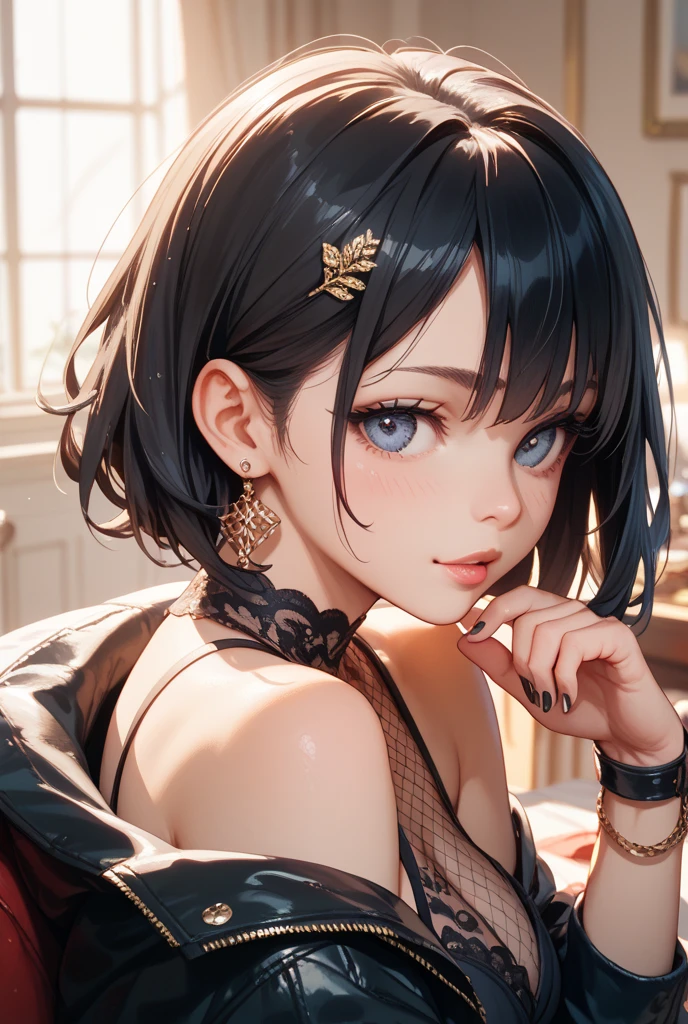 (masterpiece, Highest quality:1.3), (Super detailed:1.2), (hyperRealistic:1.3), (RAW Photos:1.2), High-definition RAW color photos, Professional photos, (PhotoRealistic:1.4), (Realistic:1.4), (Black Hair:1.5), Professional Lighting, Perfect Anatomy, (Big Breasts:1.2), (blush, Detailed face), (Happy smile:1.7), Sexy, erotic Sexy, Random sexy gravure poses, (Beautiful woman in a gorgeous yellow lace bustier and sheer underwear、Lying in bed, 髪をSexy後ろになびかせて。Wear a choker around your neck。:1.3)