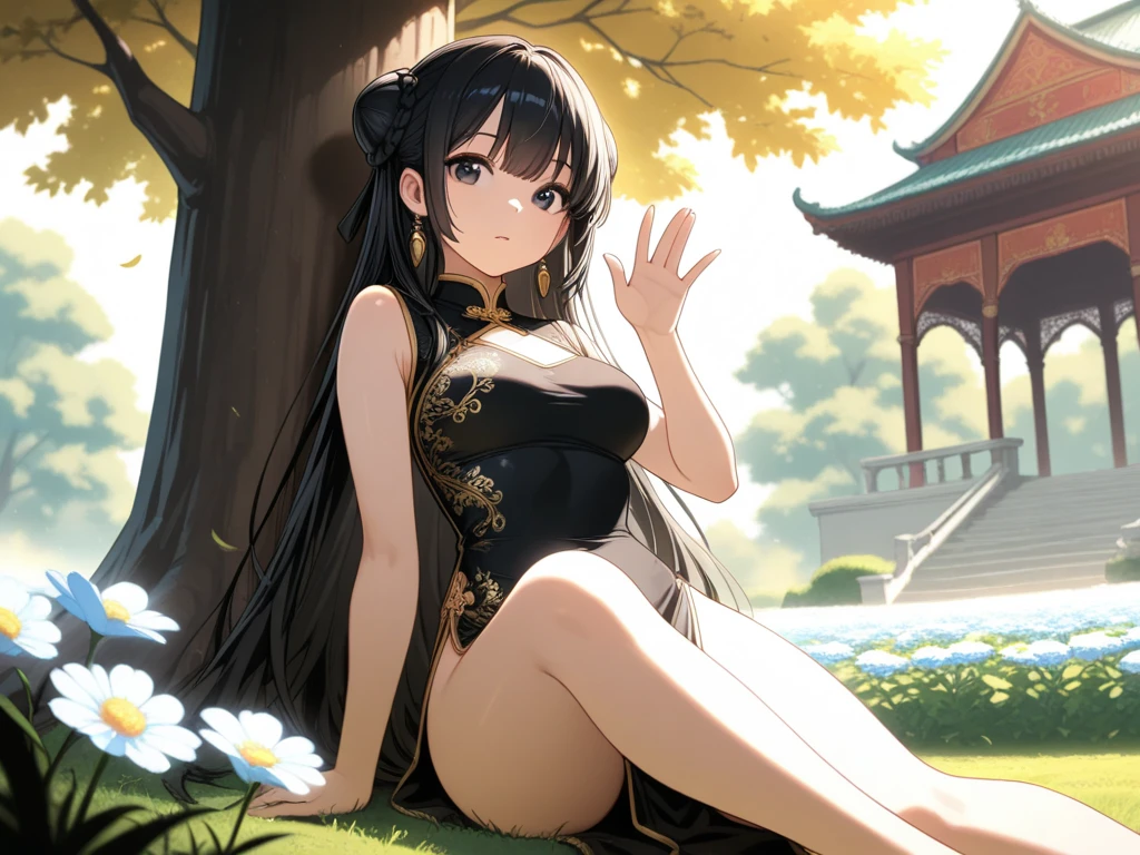 Ukiyo-e style, Kate Greenaway, Margaret Tarrant, animesque　surreal　fanciful　wondrous　strange　Whimsical　Sci-Fi Fantasy　Rotating Celestial Globe Girl　Alchemy Library　The Secret of the Creation of Heaven and Earth　autumn leaves The Moon Is Full Solo girl breasts ass, tight dresses sweet innocent sexy beautiful face, hyperdetailed high resolution masterpiece
