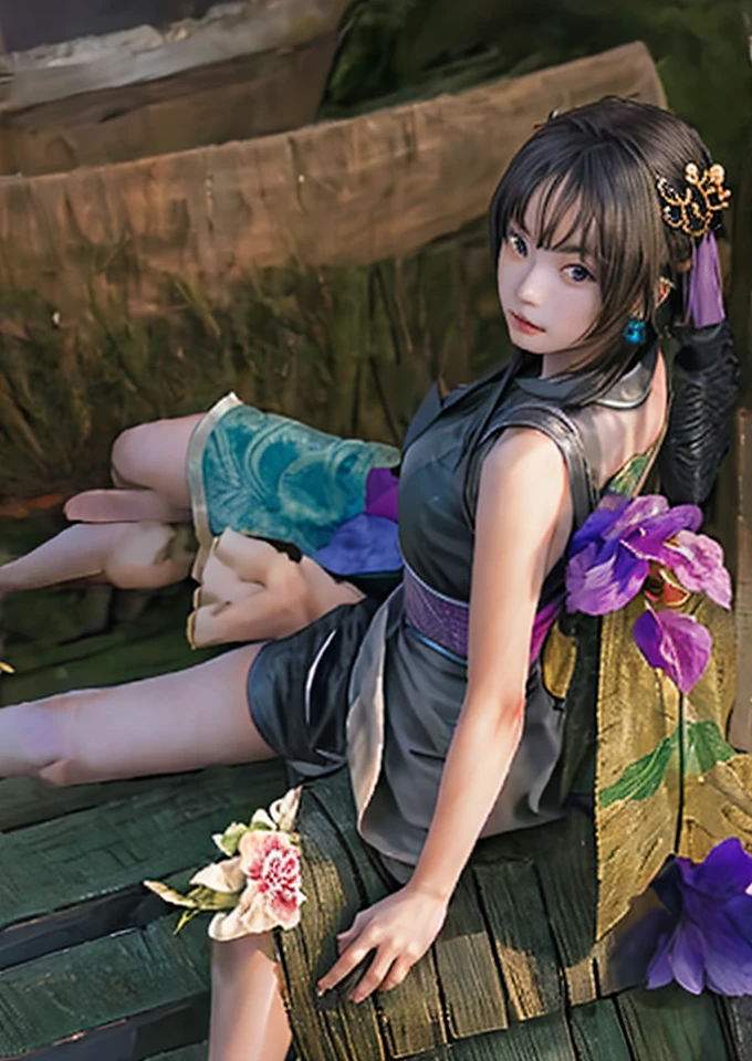 stechu,(white background:1.4), ((tachi-e)), original,(illustration:1.1),(best quality),(masterpiece:1.1),(extremely detailed CG unity 8k wallpaper:1.1), (colorful:0.9),(panorama shot:1.4),(solo:1.2), (ink splashing),(color splashing),((watercolor)), clear sharp focus,{ 1girl standing },((korean style )),flower background,outdoors,rocks, looking at viewer, make happy expressions,soft smile,pure,beautyfull detailed face and eyes,beautyfull intricacy clothing decorative pattern details, black hair,black eyes,colorwater