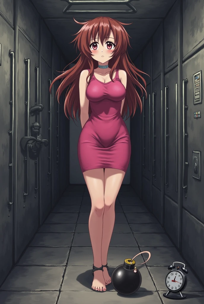 A Female robot is sleeping in the book, spread legs, nude, banzai pose. she wears no dress. She Brown short hair is tied with two big red clothespins, She lifts up the under hem of her white plain dress, leaning over, masterpiece, very short pigtails,brown hair, mature, android, blue eyes, full body figure, Height: 160cm, flushed cheeks, 2020s anime picture, A beautiful robot with short brown hair in two short pigtails held up by two very large huge red clothespins, Uplifting, No NSFW, whole body, barefoot, archaic smile, getting orgasm, 25 years old, sweat bucket. short sleeve shirt, pleated skirt, beautiful scenery, evening, skirt lift, no panties, genitals visible, full body shot, sexy face.