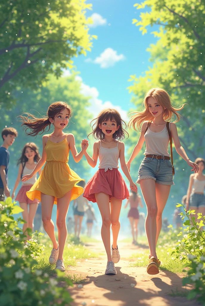 [1] Produce the image of a child walking down the street in a roller derby on a sunny afternoon, being assisted by her colleagues right behind. [2] The scene depicts the joy and fun of childhood, with the smiling and enthusiastic child as he speeds down the street in the roller derby. Her hair flies in the wind and her eyes sparkle with excitement. Her colleagues are equally excited, torcendo e aplaudindo a corajosa manobra da amiga. [3] The street is surrounded by trees and houses, and the blue sky glows with the radiant sun, criando uma atmosfera de perfeita tarde de brincadeiras ao ar livre. [4] The atmosphere is one of pure joy and camaraderie, conveying a sense of friendship and freedom typical of childhood. The scene captures that magical moment when the worries of the adult world are set aside, e apenas a felicidade do momento presente importa. [5] Estilo: illustration [6] The image will be a digital illustration, with soft strokes and bright colors, capturando a energia e o dinamismo da cena. The illustration will be detailed, showing the expression of each character and the small details of the surrounding environment. The sun will be represented with warm and bright tones, irradiando luz sobre a cena, while the trees and houses will be painted with soft and cozy colors. The image will be a tribute to childhood and the joy of living. --auto --s2