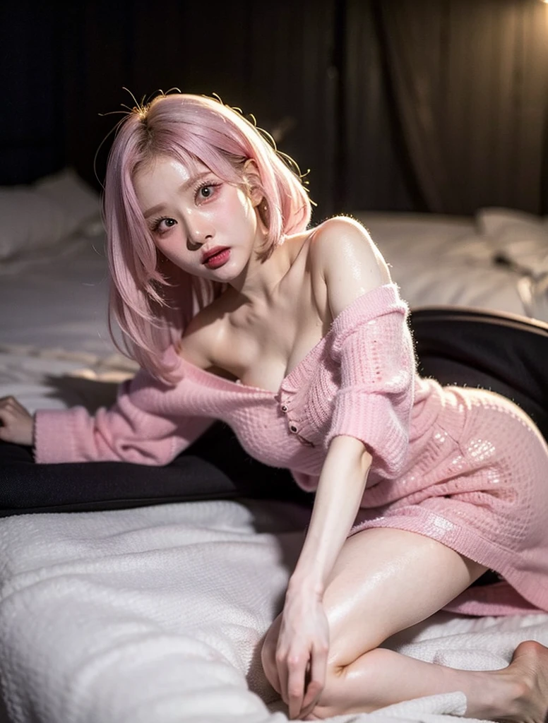 Morganite Gemstones, Pink Gemstone Necklace ((Masterpiece)). (high quality). fullbody(1 girl)((hair over one eyes:1.5)),light pink hair.under cut,,very short back hair,,long sideburns,asymmetry bangs,long bangs,blackeyes,half eye,18-year-old girl.eyeshadow, eyeliner,glow eyes, hyper detailed eyes, intricate eyes, beautiful eyes, ((glowing pink pupils))18-year-old girl。 Pink party dress. Morganite gemstone background.