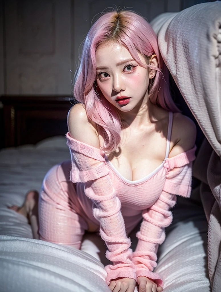 (8K, top-quality, masterpiece:1,2), (reallistic, Photorealsitic:1.37), Super Detail, One girl,), (Highly detailed), (beautifully detailed eyes), (of the highest quality), (super detailed ), (masterpiece), (Detailed face),20yr old, ,1 girl, full body, pink hair,Very short hair, medium breasts, clothed, Perfect Lighting, pussy and breast focus, looking at viewer, aroused face, naughty face, ((skin tight pink paramedic uniform, tight pants, hospital, hospital bed))