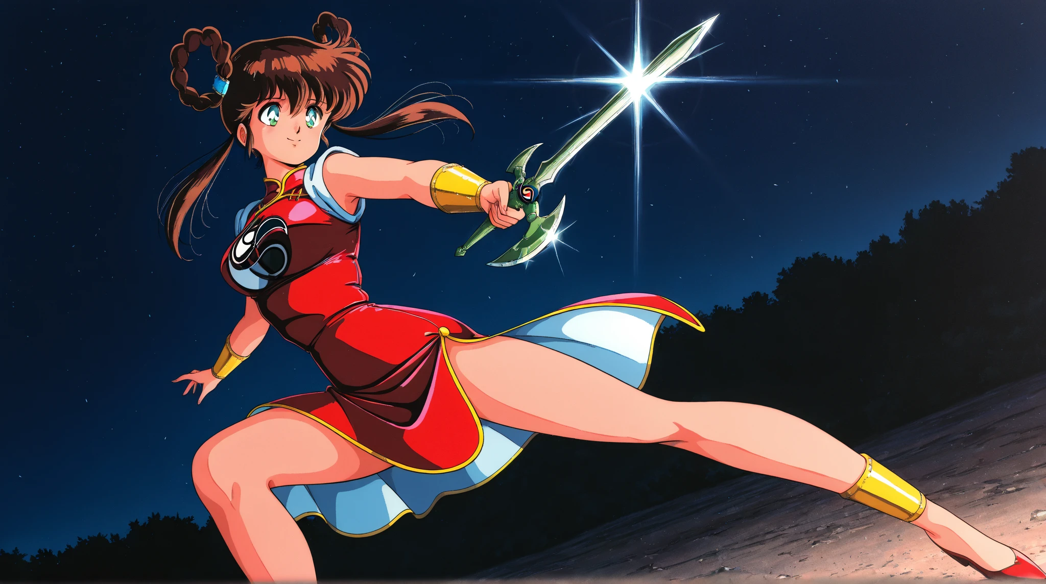 masterpiece, best quality,   zzArrow, zzAtU,    zzMayMarsCitron, blue eyes, brown hair, medium hair, hairband, tiara, red sailor collar, white skirt, bow and arrow, standing, forest, concentration, forest clearing, magical girl, focused, glowing, green leaves, powerful stance, full body, short hair, vibrant colors, action pose    ,<lora:MayMarsPokemonCitron_IXL:0.8>,  ,(dynamic pose, foreshortening),  ,<lora:ZZArrow_IXL:0.8>,