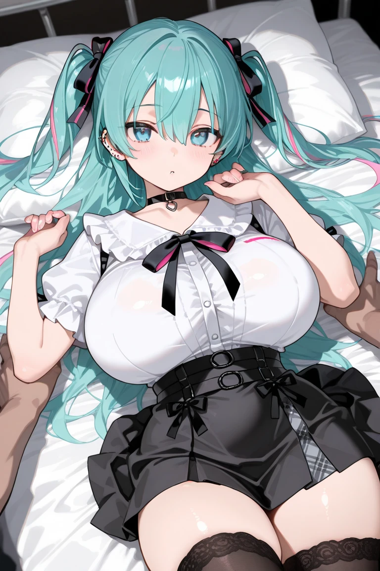 NSFW, (anime screen cap:1.2), (anime colours:1.2) BREAK (Abstract background:1.1), on the bed, Breast Focus, From the top
Break 1 girl, flat chest, Aqua Eyes
breaking long hair, dark green hair
break (Put on a mask:1.2), (Naked shirt:1.2), Panties, Big clothes, cleavage
Embarrassing break, blush
Blake Breast Hold, W-sitting