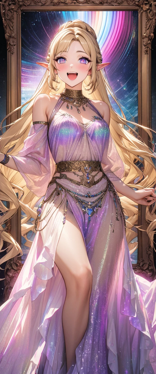 Close-up of a woman in a pink dress and a flowing long dress, beautiful and elegant elf queen, 3 D rendering character art 8 K, hyper-detailed fantasy character, fantasyoutfit, beautiful and elegant female elf, alluring elf princess knight, Fantasy Woman, fantasy character, stuning fantasy 3 d render, flowing magical flesh robe, beautiful fantasy maiden