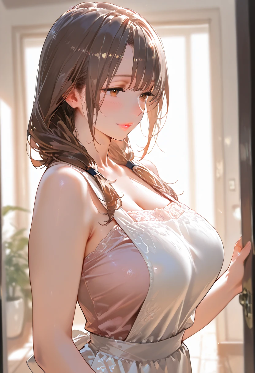 (on the table: 1.3), (maximum resolution: 1.2), (ultra high definition tv: 1.2), movie lighting, ultra high definition tv, (delicate eyes and skin), (detailed facial features), North African Free Trade Area, 8K resolution, sharp focus: 1.2, perfect style, cute face, perfect body, Accurate, anatomically correct, Highly detailed face and skin texture, delicate eyes, dark blue eyes, double eyelid, thin eyebrows, glitter eyeliner: 1.2, natural cheeks, shiny skin, white skin: 1.2, sparkly necklace and earrings, (glossy lips: 1.4), rest, one person'perspective, (((very cute high school girl))), (Sexy pink lace), (smile: 1.2), ((innocent and cute girl:1.3)), (long wavy hair), (light brown hair:1.2), , rest, ((very close relationship: 1.2)), moderately, ((looking at the audience:1.2)), (library 1.2), ((please bend your knees:1.2)), (From the side:1.2),low angle shot,Off-the-shoulder mini dress,mini skirt,embarrassed look,((((big breasts)))),((((uniform))))