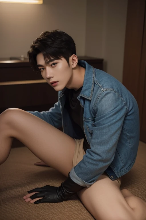 (best quality:1.4), (ultra highres:1.2), (photorealistic:1.4), (8k, RAW photo:1.2), Realistic handsome Japanese guy, muscle, fit, 18 years old, Spread your legs, shirtless, topless, wear cat ears, wear jockstrap underwear, white underwear,stand, bedroom,