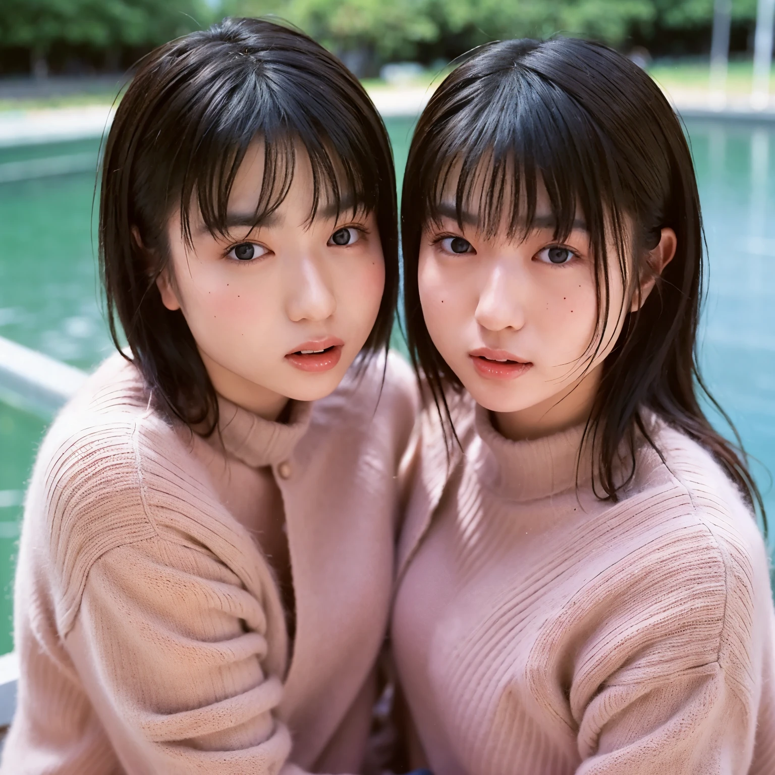 Each prompt emphasizes:
Identical Japanese twins
Realistic anatomical details
Film/snapshot aesthetics
Upper body focus
Various styling options you mentioned
Technical accuracy
Emotional connection between sisters
"Matching Japanese identical sisters in cozy sweaters, showing affectionate bond, detailed cheekbones and jawlines, soft focus background"