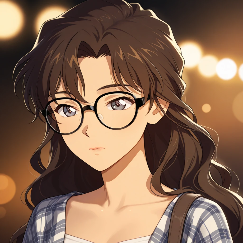 (masterpiece, best quality), intricate details, thin, ((slim)), beautiful girl, perfect face, expressive eyes, 1 girl, alone,riofutaba, rio futaba, black-framed eyewear, (brown eyes:1.7), glasses, (grey hair:1.2), hair between eyes, over-rim eyewear, semi-rimless eyewear, long hair, sidelocks, white skin, sharp jawline, dress, messy hair, plump lips, upper body, close up, smile, closed mouth,