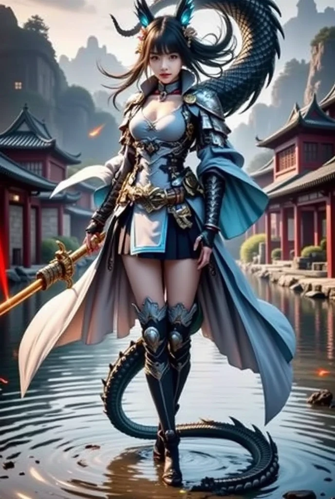 Close-up of a girl holding a long sword((8k+ultra high resolution+ultra high definition+masterpiece+Very detailed+Award-winning+The award-winning)),(perfect face+supermodel+Delicate skin+high ponytail+huge breasts),[[[muscle]]],(((anatomically correct))) ,