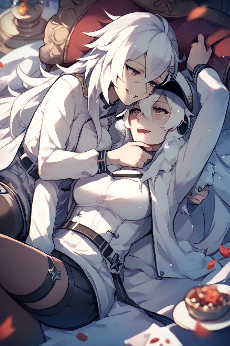 masterpiece,(Perfect Anatomy:1.5), highest quality, 1 lady , slender, leggy, Seductive, (wear a white long sleeved shirt, tie, navy officer winter jacket:1.5), white bikini pantie , barefoot, Perfect hands, Perfect body, reclining, lying on a sofa, leg up , looking away, ((Exquisite detail)), Very finely crafted fingers(((10 fingers))), (full body showcase), (Show your whole body), (no background), (No logo) , high resolution, parted lips, belly button, feet up, arms behind head