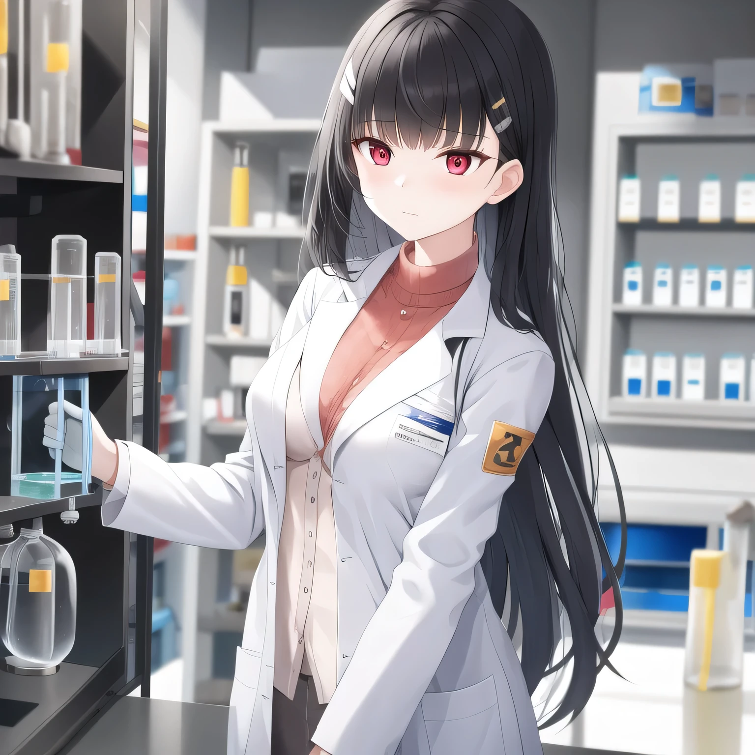 16k works,Highest quality,18-year-old,No background.White background only,whole body、Kneel,Dynamic and sexy pose, One person, Beautiful Face,, Symmetrical eyes, Perfect body, Good balance、 Perfect body、Intelligent woman、Black Hair、White skin、Pink Lips、Wearing a researcher's lab coat、Round rimmed glasses、White rubber gloves、Institute of Chemistry、Test tube、beaker、microscope、flask、Glancing sideways at the viewer、smile、Open your lips