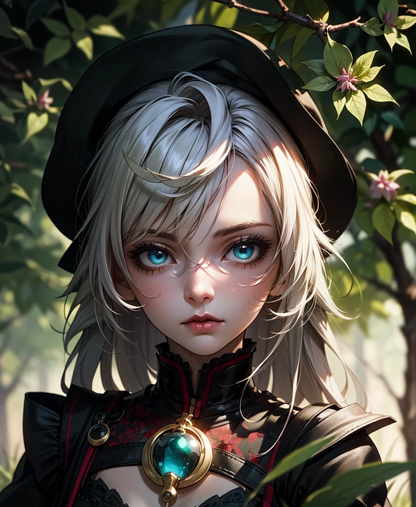 girl CHILD 10 years old, Russian blonde in braids, retrato, com roupa de jaqueta de couro E VELAS ACESSAS, GOTHIC AND TERROR, green --auto --s2
