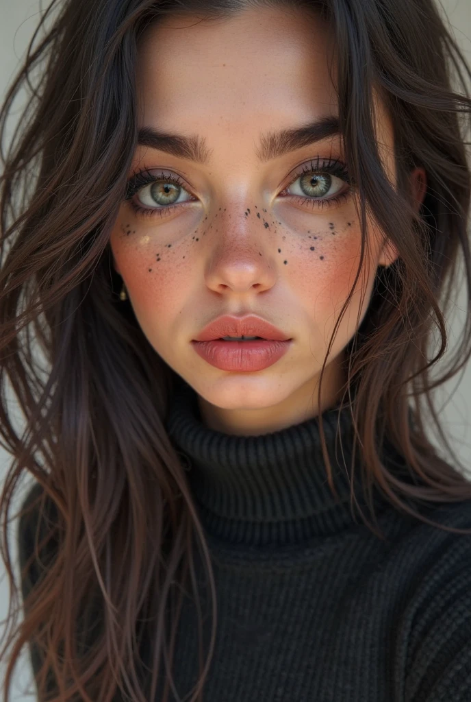 arafed woman with freckles and a choke necklace, large eyebrows, heavy eyebrows, with freckles, thick bushy straight eyebrows, soft freckles, longer eyebrows, large bushy eyebrows, small freckles, white freckles, dark eyebrows, thin eyebrows, freckles, elegant freckles, hint of freckles, heavy brow, woman with freckles, thick eyebrows, light freckles, black eyebrows