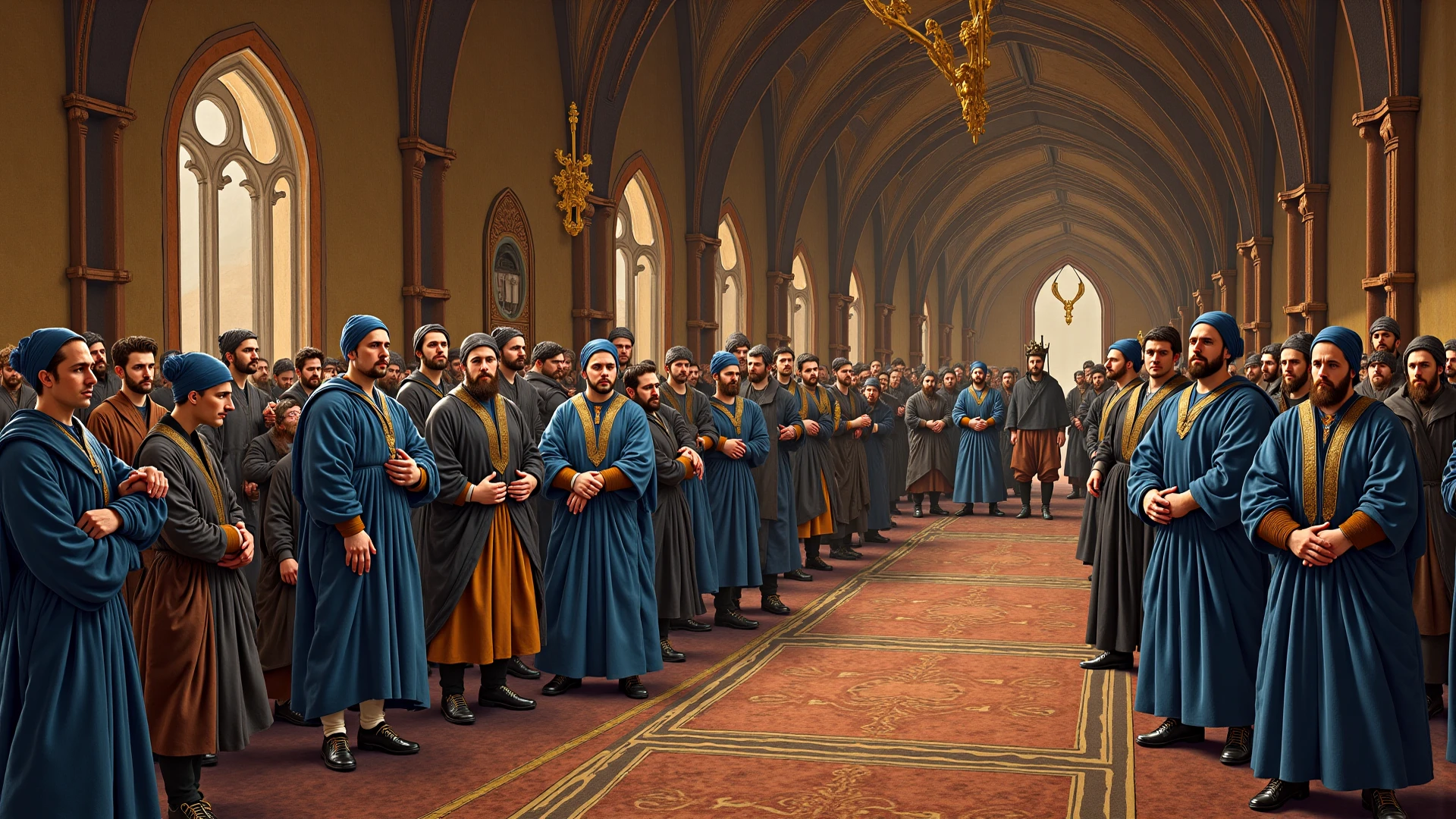 15th century Ottoman Sultan with his advisors in the court room