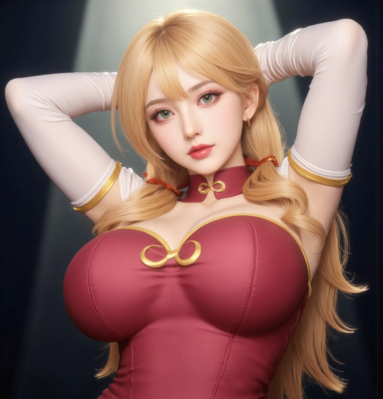 Sexy pretty girl, blonde hair, pastel red eyes,curly hair,dog ear, heart,ribbon,sexy gold dress, fellatio gesture,steam,girl trembling with sexual climaxmore,smile、
