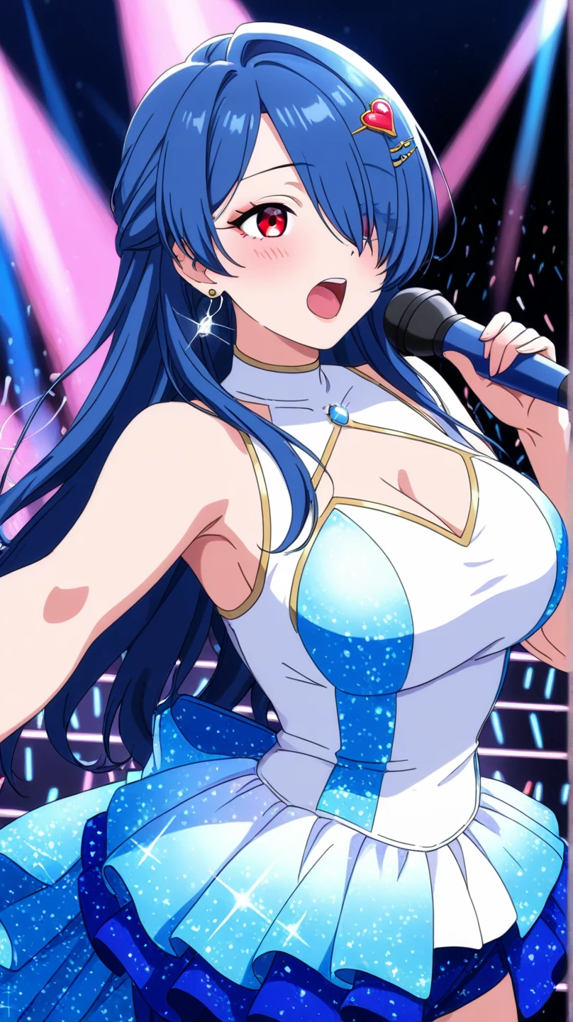 MIZUNOFUUKA, BLUE HAIR, BLACK HAIR, PONYTAIL, SCRUNCHIE, HAIR ORNAMENT, LONG HAIR, RED EYES, 16years old,, large breasts,, Live Stage, solo nsfw naked