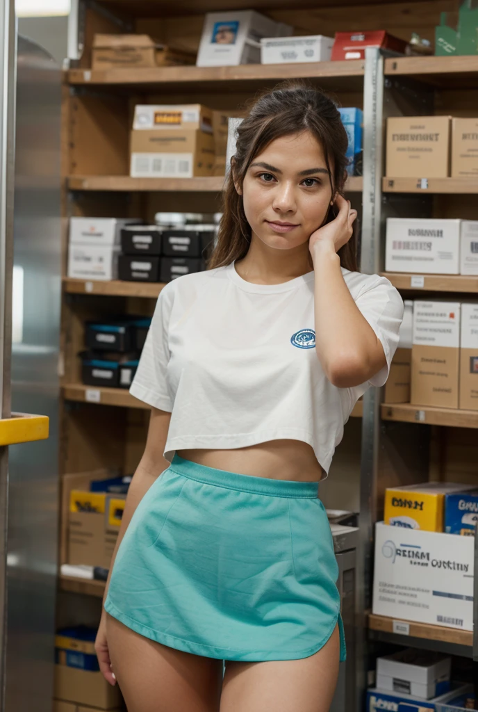 Selfie , blonde, travail dans une usine, 21 ans, sans signes distinctifs , en tenue de travail, arriere plan tres realiste, pantalon, veste bleue , photo selfie , tete et peau realiste , photo prise de près, uniquement la tete de visible , casque de chantier ,